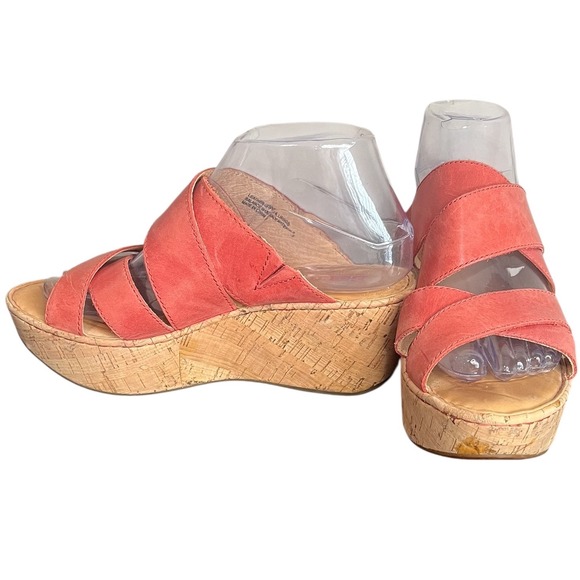 Born Marjorie Coral Leather Criss Cross Cork Wedge Platform Sandals Size 8 - Picture 1 of 8
